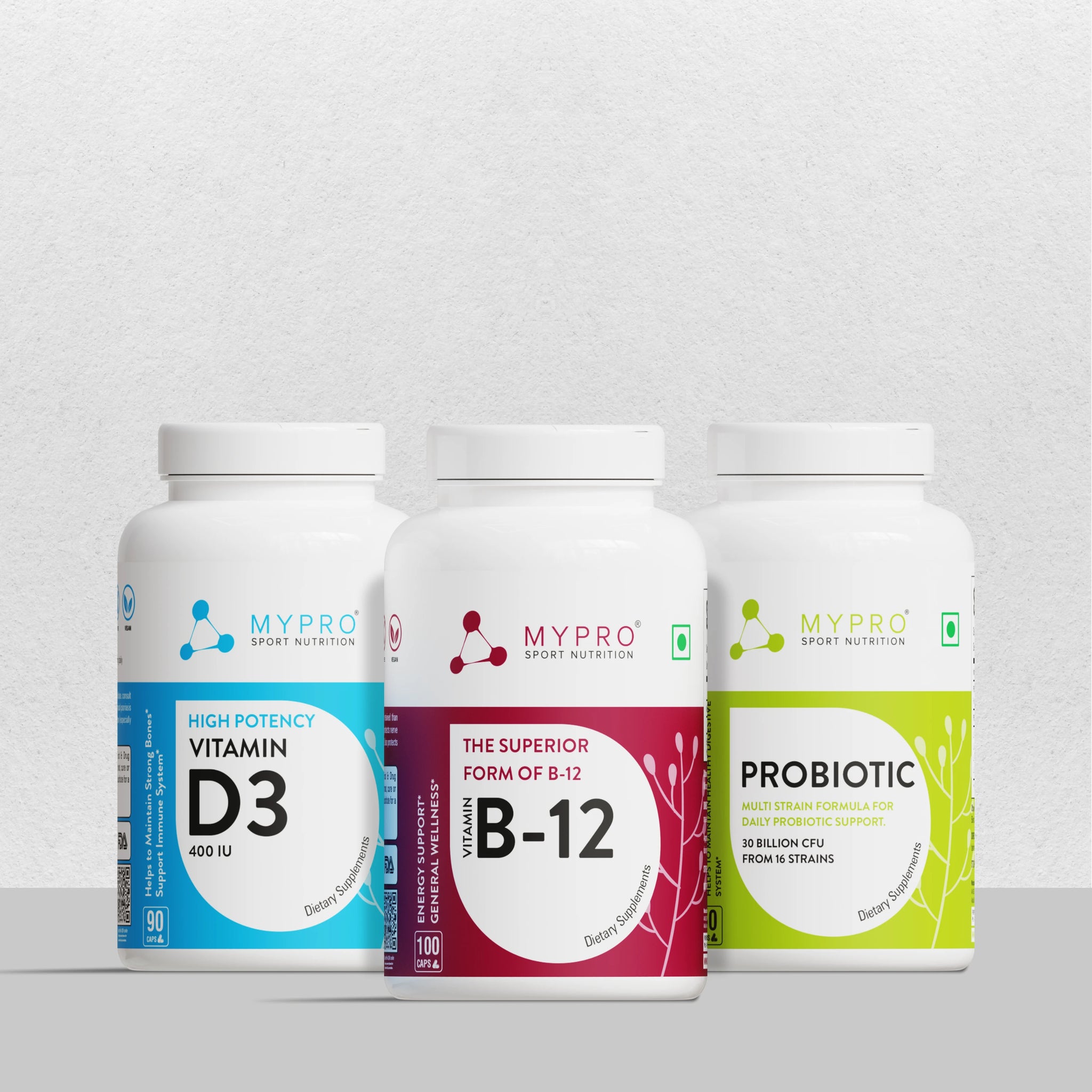 Combo of Vitamin B12 Capsules + Vitamin D3 Capsules & Probiotics Supplement