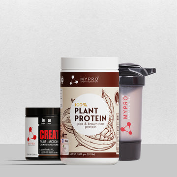 Combo of 100% Plant Protein - Pea & Brown Rice Protein + Creatine Pure Micronized & Gym Shaker Bottle