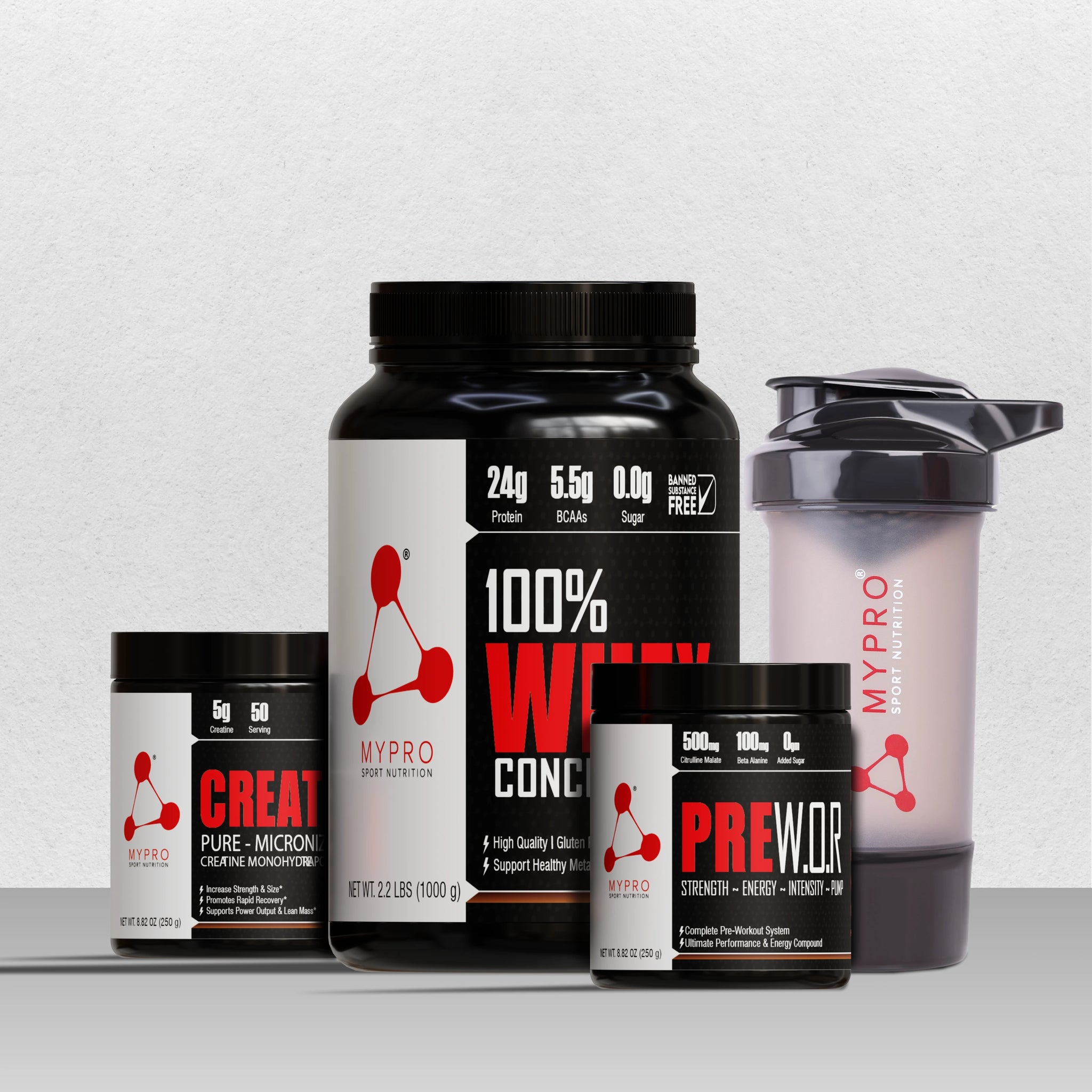 Combo of 100% Whey Protein Concentrate + Pre-Workout Powder + Creatine Pure Micronized & Gym Shaker Bottle