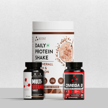Combo of Daily Protein Shake Powder + Omega 3 Fish Oil Capsule & Multi-Vitamin Tablet